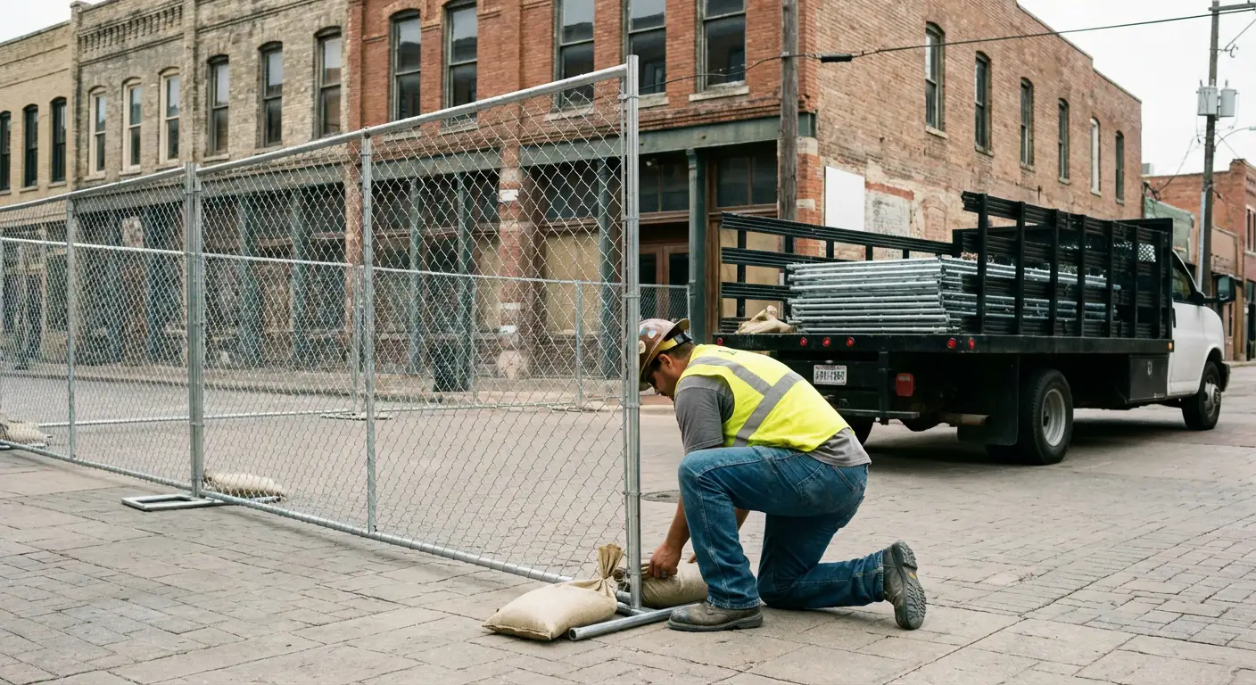 Temporary fence installation in Highland urban environment