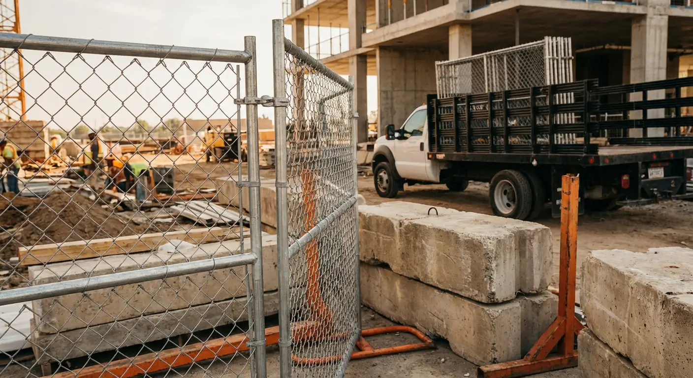 Commercial temporary fencing installation site in Highland, CA
