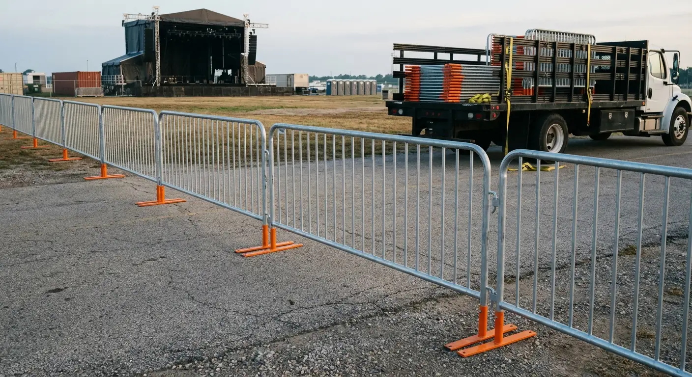 Crowd control barricade setup in Highland, CA