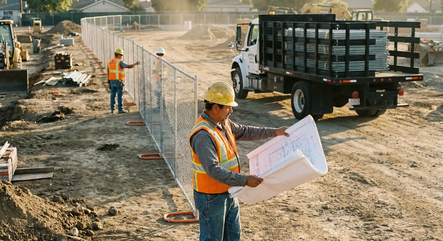 Post-driven fencing installation site in Highland, CA