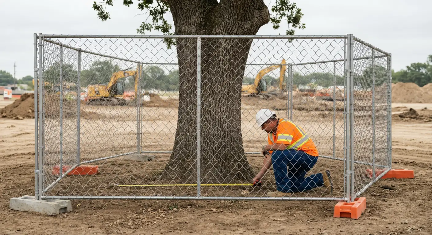 Tree protection zone fencing installation in Highland, CA