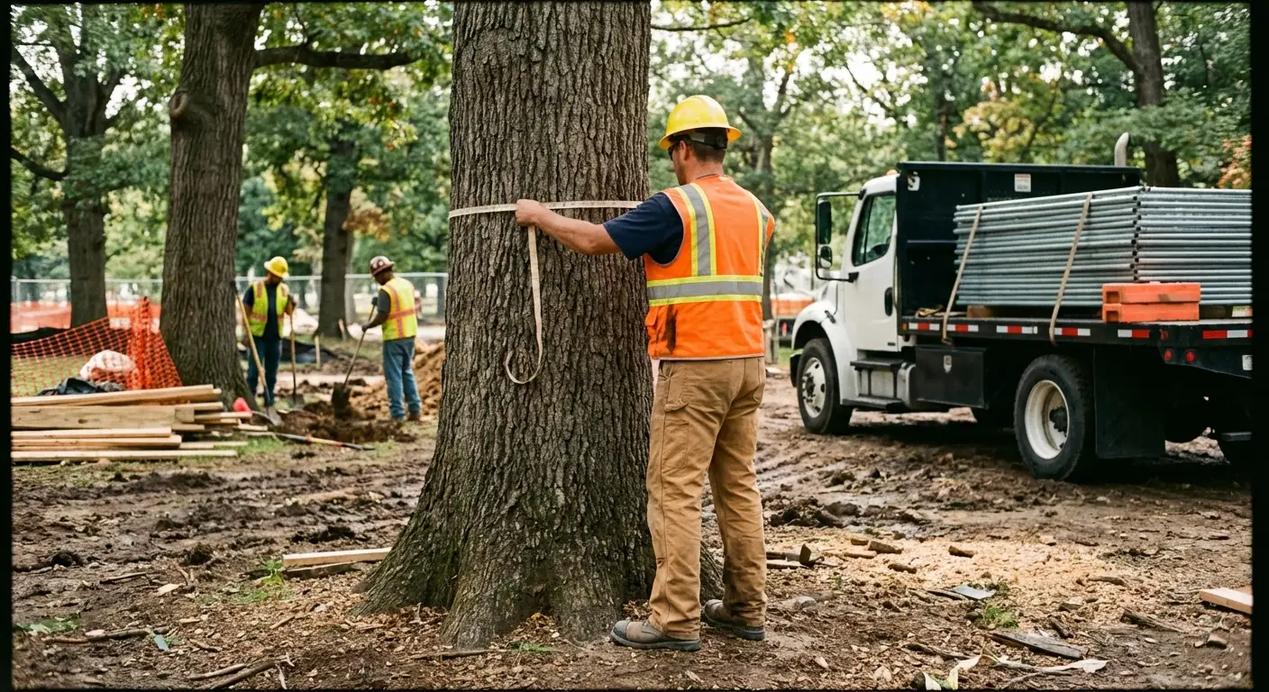 Tree protection zone fencing installation in Highland, CA
