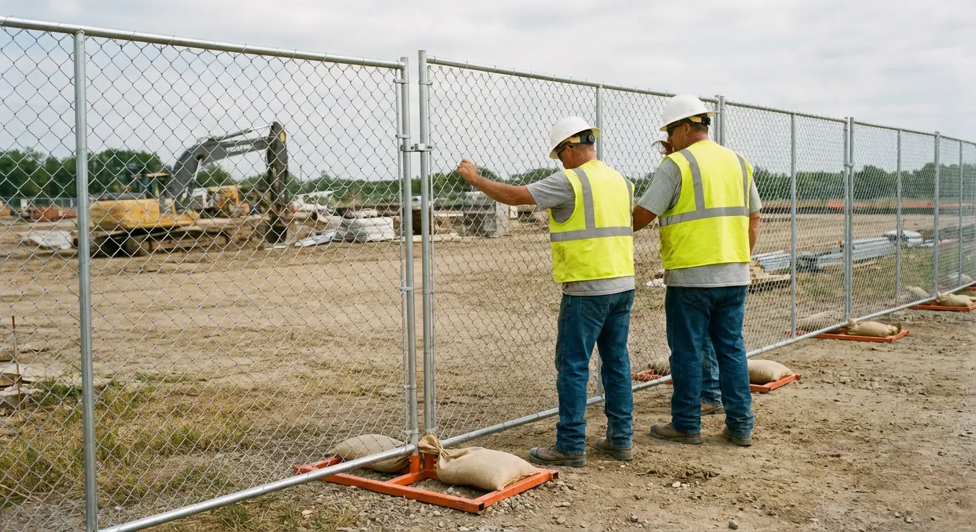 Construction site chain link panel installation in Highland, CA