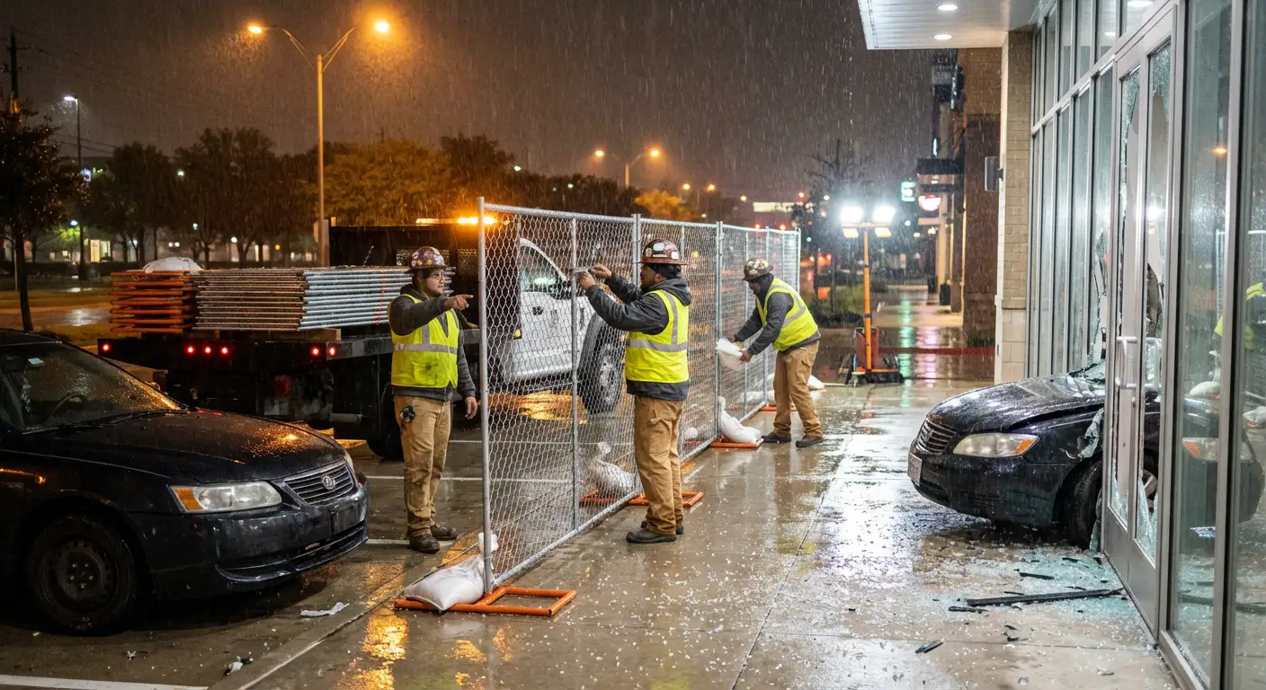Emergency temporary fencing and dispatch logistics in Highland, CA