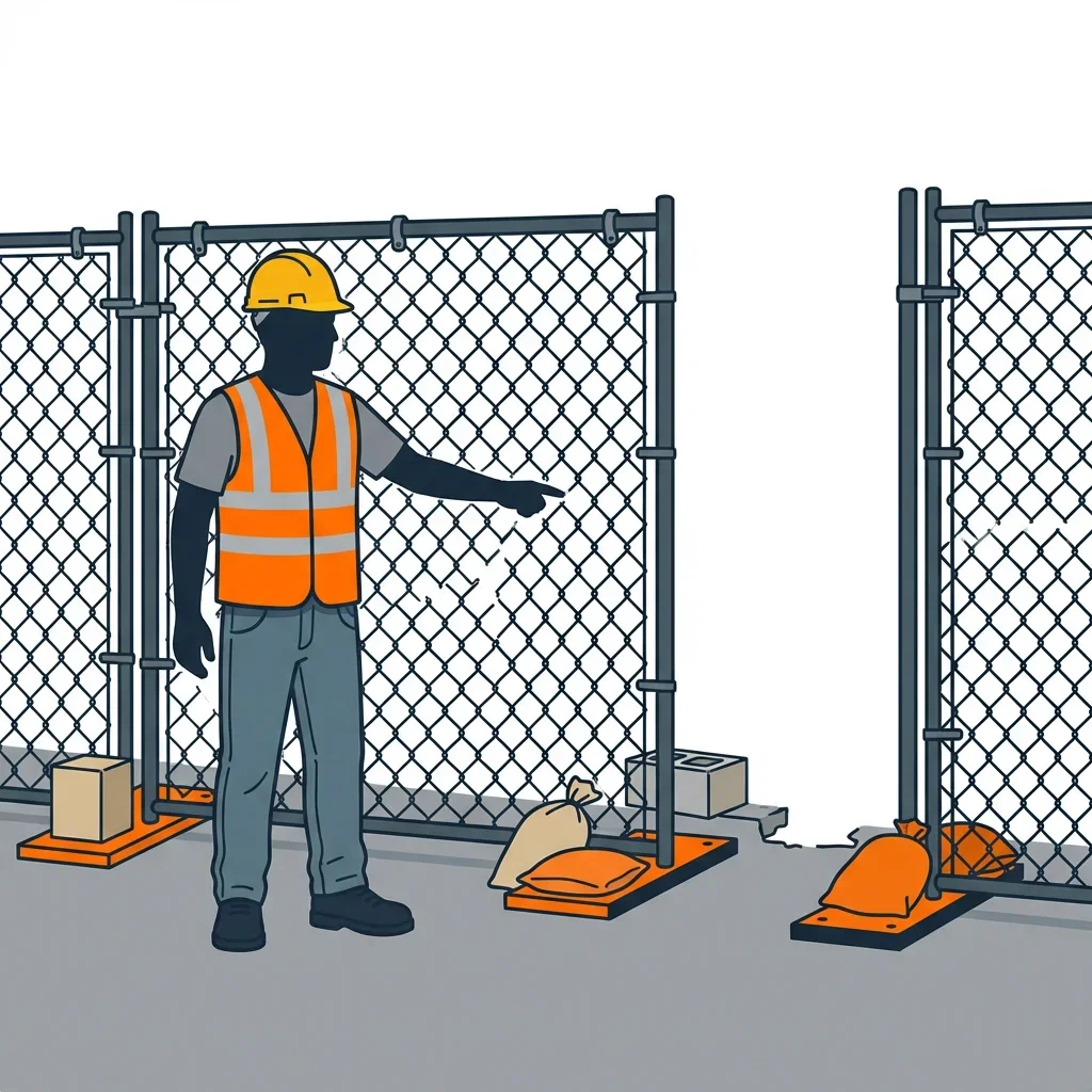 Diagram illustrating common construction site perimeter vulnerabilities in Highland, CA
